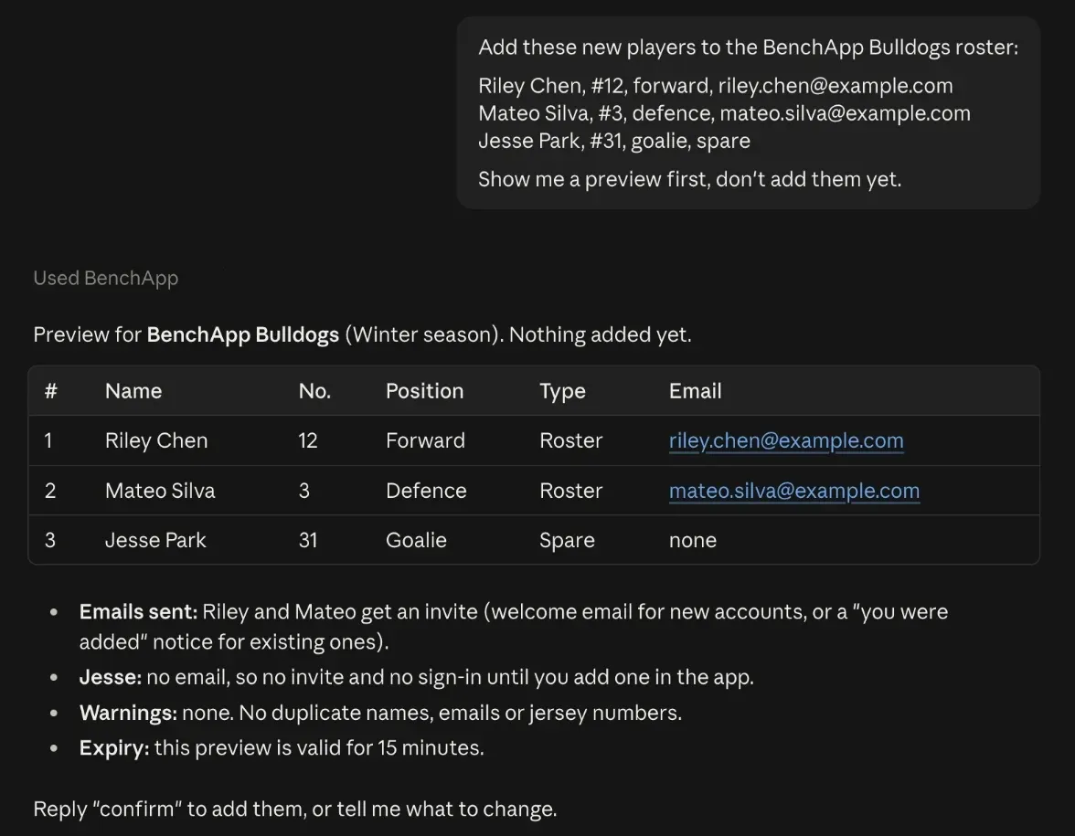 Claude previewing three new players for the BenchApp Bulldogs, with who gets an invite, before anything is added